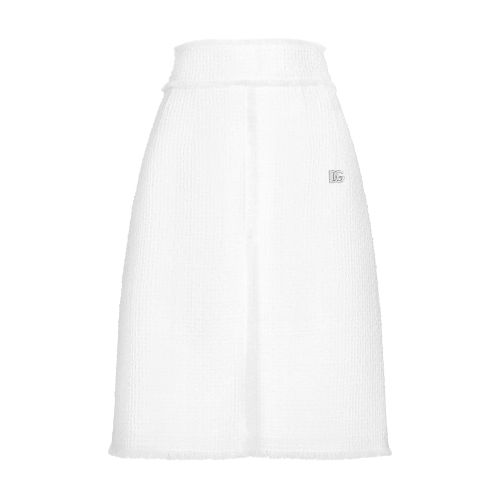 Shop Dolce & Gabbana Raschel Tweed Midi Skirt In Very_light_cream_whi