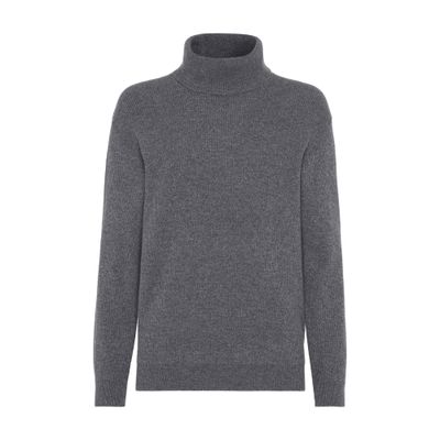 Brunello Cucinelli Cashmere Ribbed Rollneck Sweater In Grey