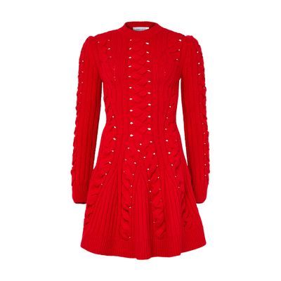 Alexander Mcqueen Ribbed And Cable-knit Wool And Cashmere-blend Mini Dress In Red