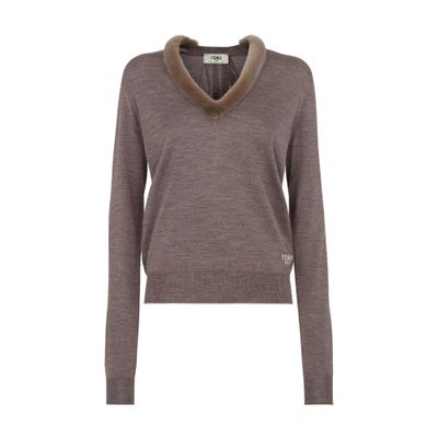 Fendi Wool And Silk V-neck Jumper Clothing In Grey