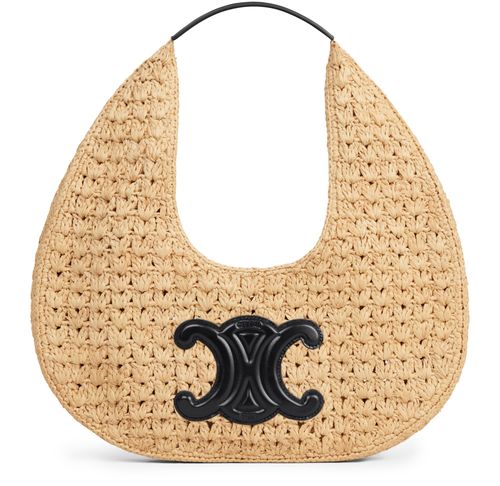 CELINE Celine classic panier hobo bag  in raffia and calfskin