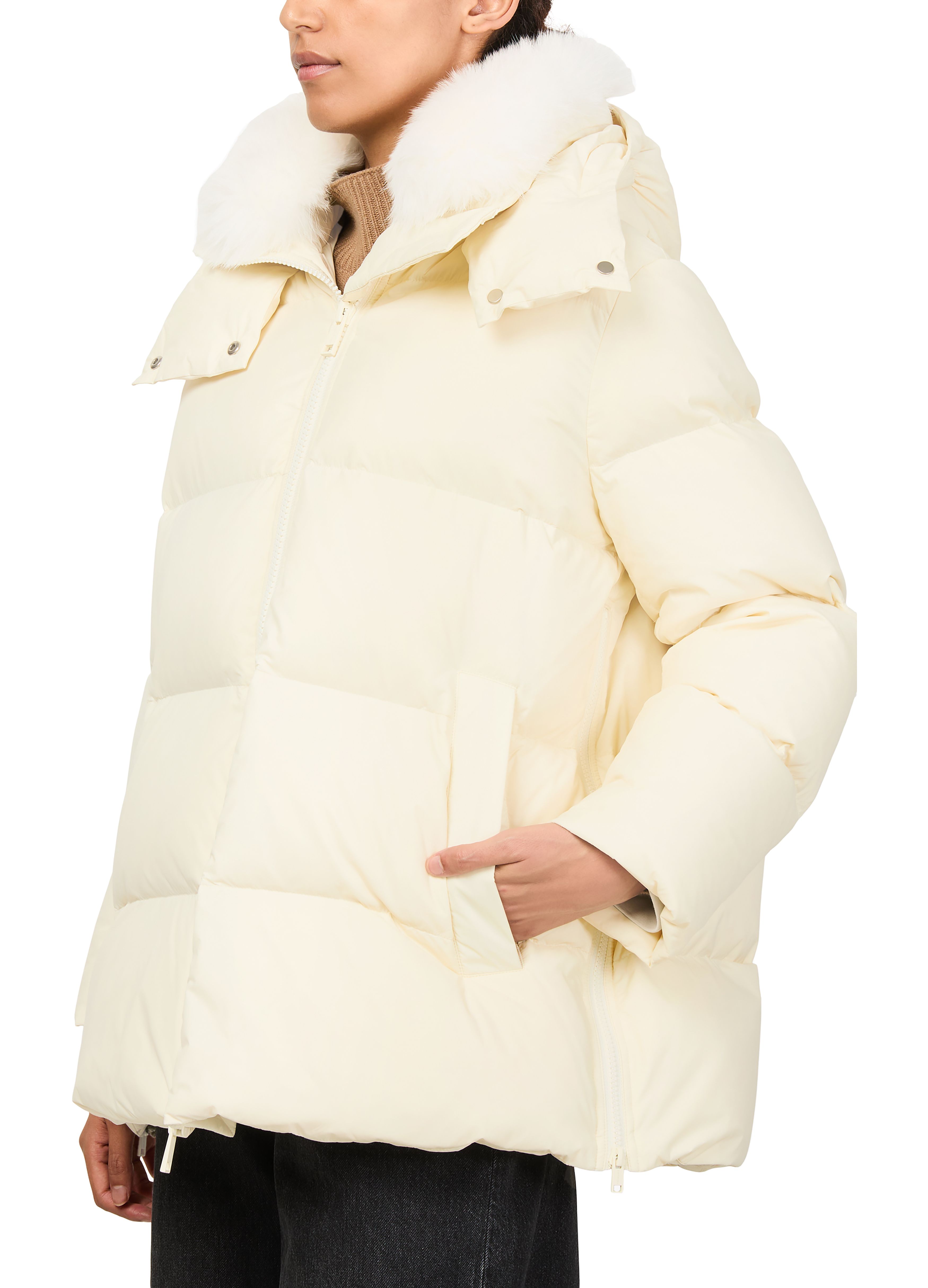 Hooded puffer jacket with a fox fur collar thumbnail 4
