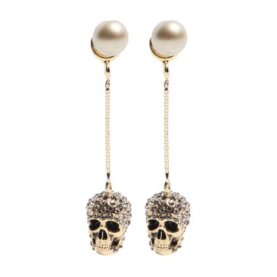 Alexander Mcqueen Golden Skull Pave Earrings In Gold