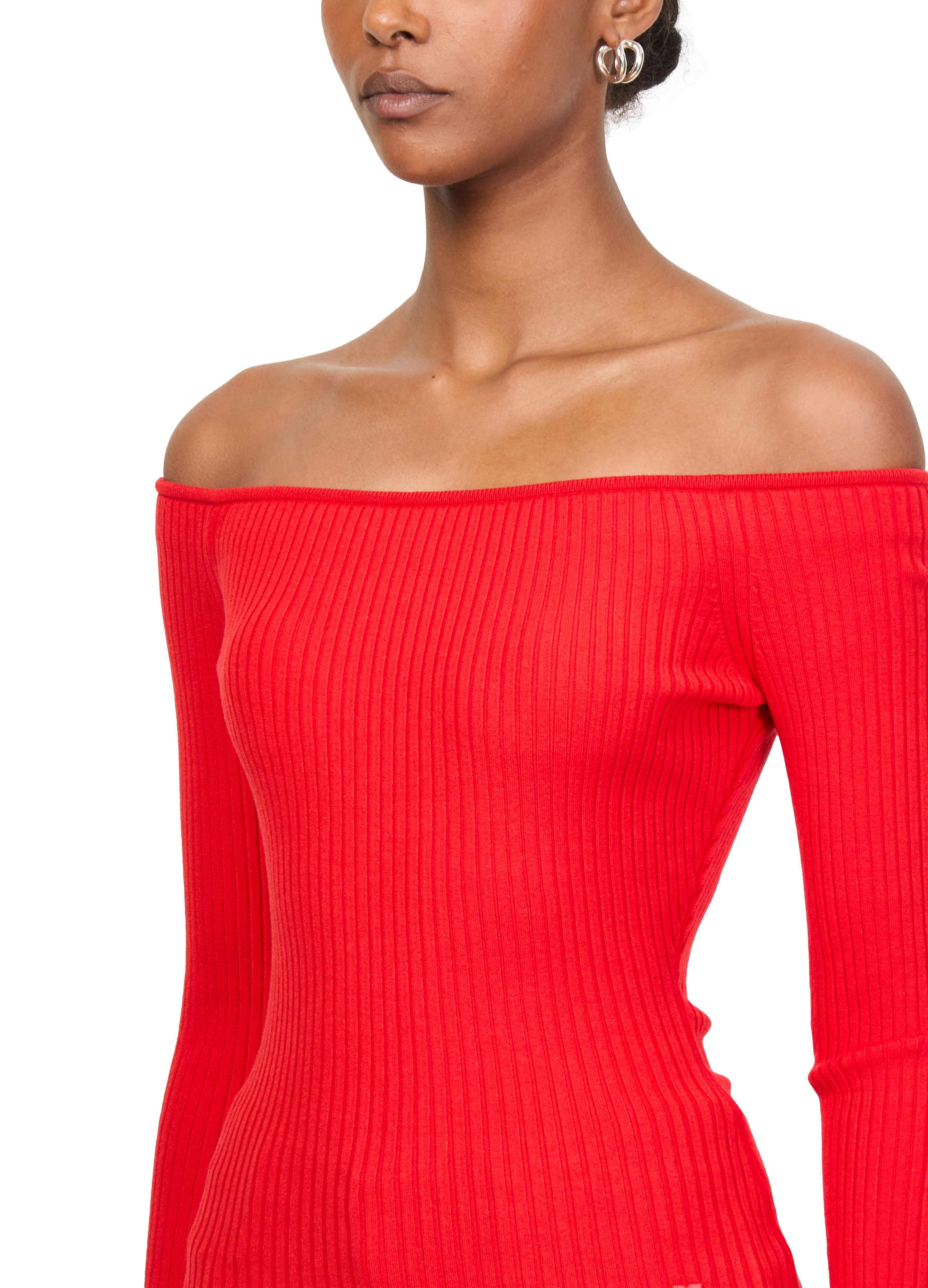 Off shoulder rib knit top thumbnail 4