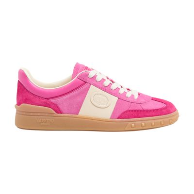 Valentino Upvillage Embossed Leather-trimmed Paneled Suede Sneakers In Pink