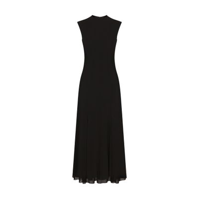 Dolce & Gabbana Organzino Sleeveless Flared Midi Dress In Black