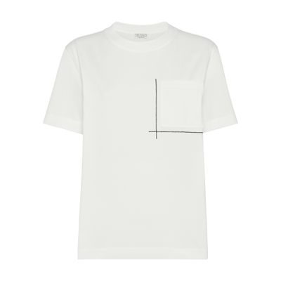 Brunello Cucinelli White Cotton T-shirt With Shiny Pocket Women In White