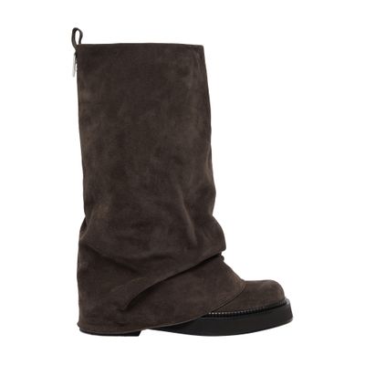 Attico Robin Layered Suede Boots In Grey