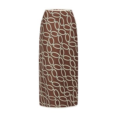 Valentino 1967 Chain-link Print Maxi Skirt In Chestnut Cream Avorio