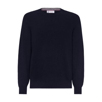 Brunello Cucinelli Cashmere Ribbed Sweater In Blue