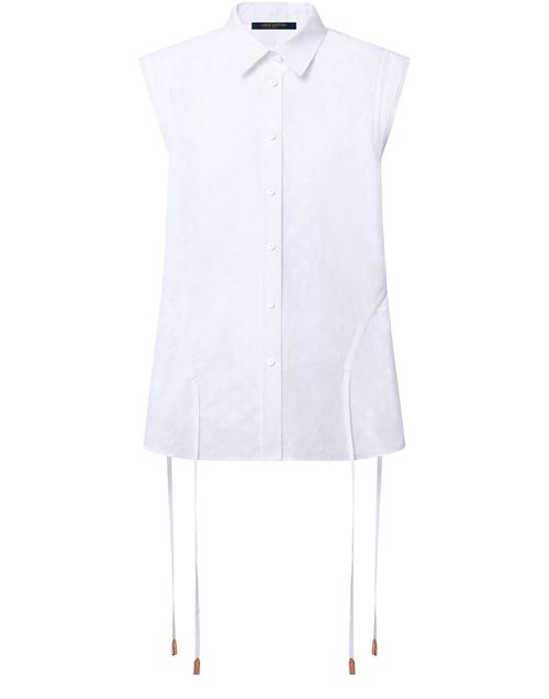LOUIS VUITTON Geraffte Bluse mit Monogram-Motiv als Prägedruck