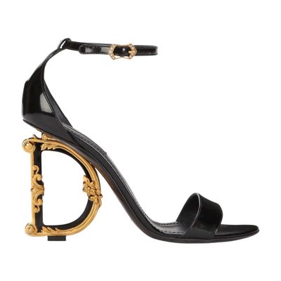 Dolce & Gabbana Polished Calfskin Sandals With Dg Baroque Heel In Black