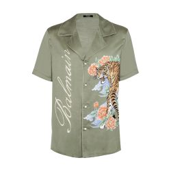 Men s Tiger print short sleeve satin shirt BALMAIN 24S