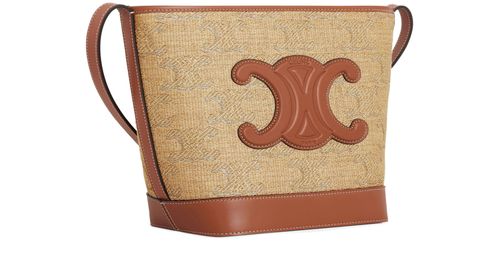 CELINE Sac seau cuir Triomphe petit modèle  textile effet raphia avec jacquard Triomphe