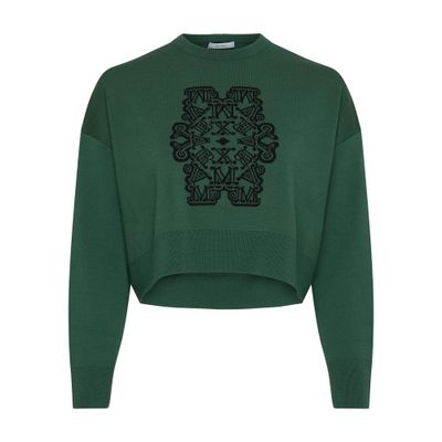 Max Mara Sir Logo Graphic Wool Crewneck Sweater In Verde