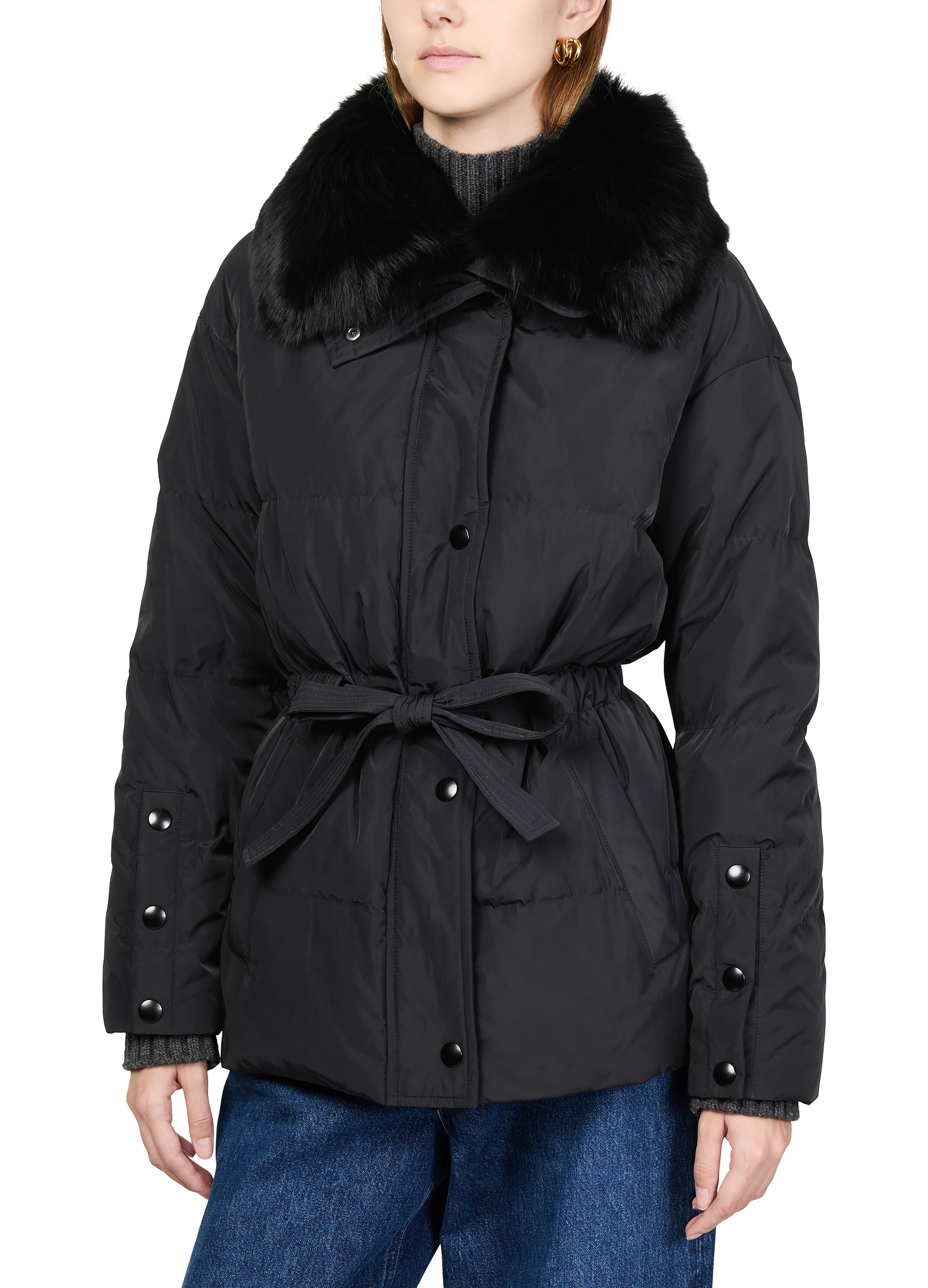 Puffer jacket with a fox fur collar 4