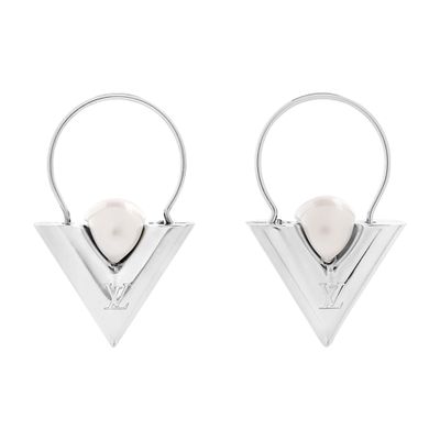 Louis Vuitton V For Vuitton Pearl And Metal Earrings In Silver