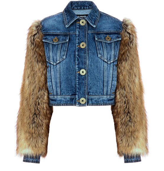 Faux fur bomber jacket in blue - Balmain