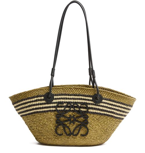 LOEWE Anagram Stripes small basket in Iraca palm and calfskin