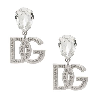 Dolce & Gabbana Earrings With Rhinestones And Dg Logo In Silver