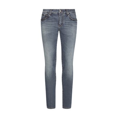 Dolce & Gabbana Light Blue Skinny Stretch Jeans With Whiskering In Combined Colour