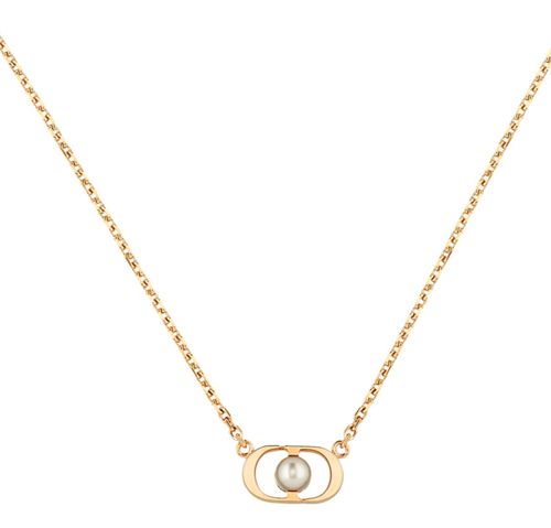 DIOR Petit CD Jolie Halskette Metall mit Gold-Finish und Kunstharzperle