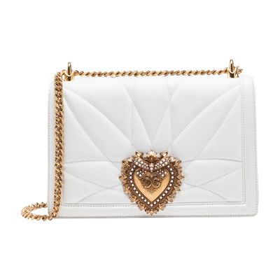 Dolce & Gabbana Large Devotion Quilted Leather Shoulder Bag In White