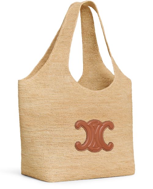 CELINE Celine classic panier shopper cabas in raffia and calfskin