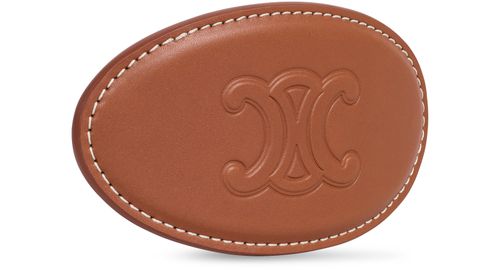 CELINE Leather Triomphe hair clip in calfskin and steel