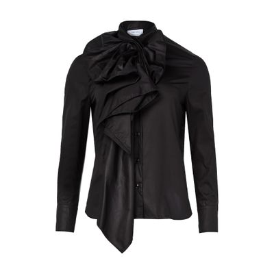 Alexander Mcqueen Cotton Shirt Featuring Bow Detail And Ruffles In Black