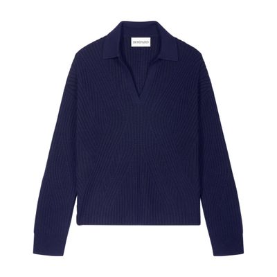 Bompard Wool And Cashmere Ribbed Polo Shirt In Blue
