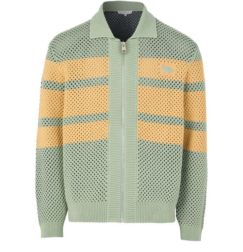 MAISON KITSUNE Gestreifter Netzstrick-Blouson mit Reißverschluss