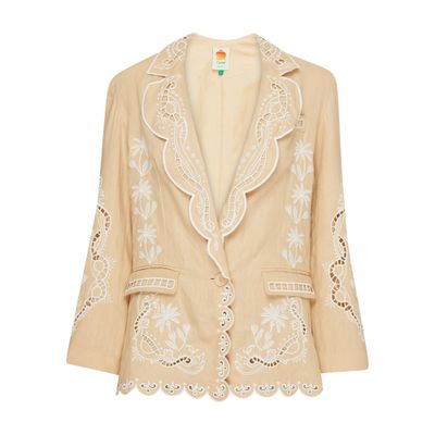 Farm Rio Embroidered Blazer In Green