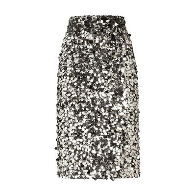 Dolce & Gabbana Sequin Embellished High Waist Midi Skirt In Silver