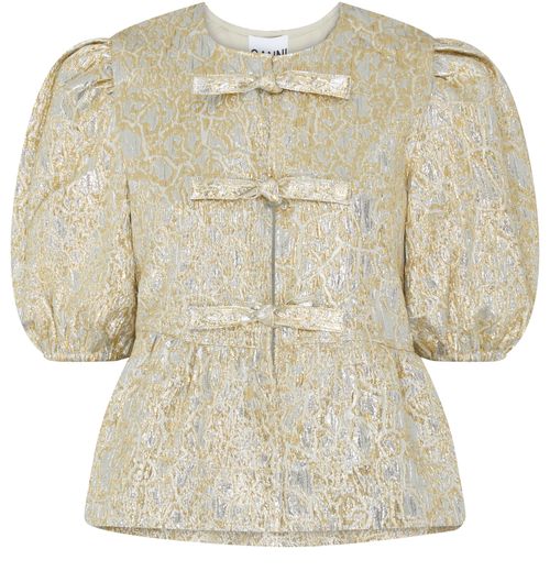 GANNI Metallic cloque peplum blouse