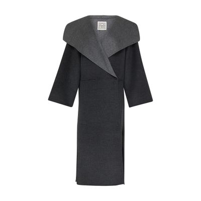 Shop Totême Long Wool And Cashmere Coat In Dark_grey_melange