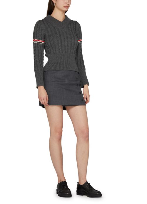 THOM BROWNE Pull col en V en laine mérinos