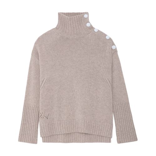 Zadig & Voltaire Alma Button Shoulder Cashmere Turtleneck Sweater In Primerose
