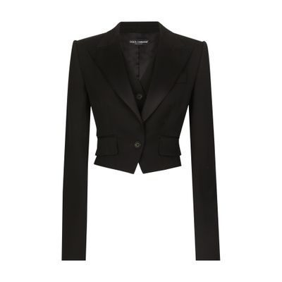 Dolce & Gabbana Wool Gabardine Short Jacket In Black