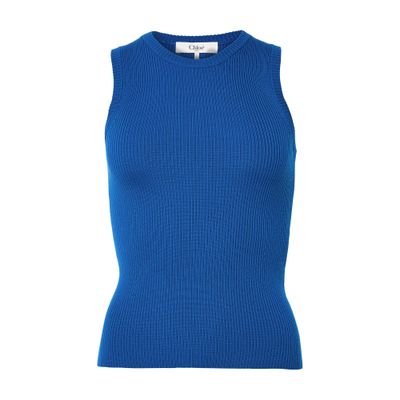 Chloé Crew-neck Tank Top In A Wool Knit In Blue