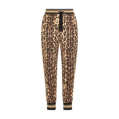 Dolce & Gabbana Jersey Jogging Pants With Leopard Print In Leo Ingrand Marrone