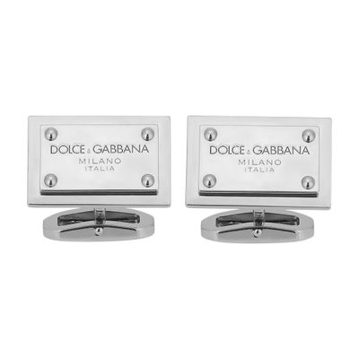 Shop Dolce & Gabbana Cufflinks With  Logo Tag In Silver_palladium