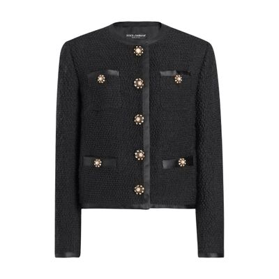 Dolce & Gabbana Jeweled Button Boucle Jacket In Black