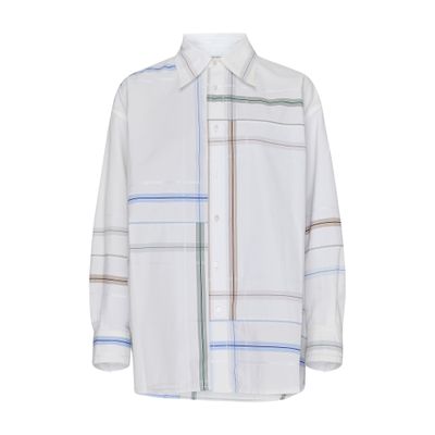 Bottega Veneta Womens White Blue Green Tau Checked Dropped-shoulder Relaxed-fit Cotton Shirt In White