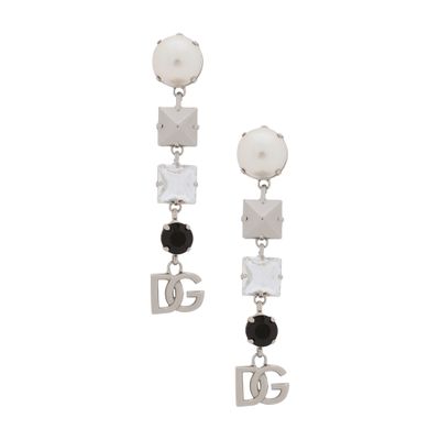 Dolce & Gabbana Drop Earrings With Rhinestones In Silver