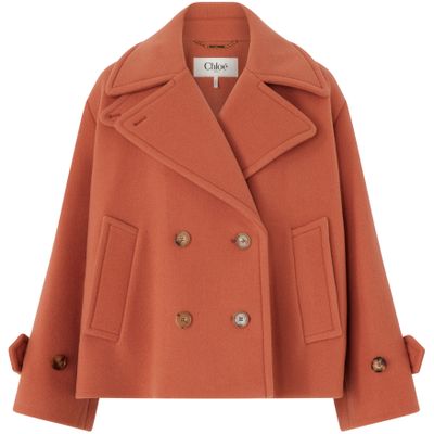Chloé Double Breasted Jacket Buttoned Cuffs Pockets Lapels In Orange