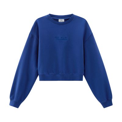 Woolrich Crewneck Pure Cotton Sweatshirt With Embroidered Logo In Blue