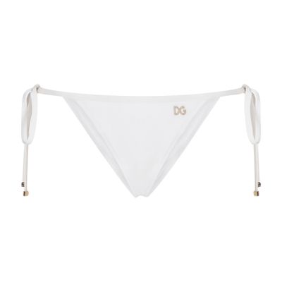 Dolce & Gabbana Logo-plaque Side-tie Bikini Bottom In Optical White