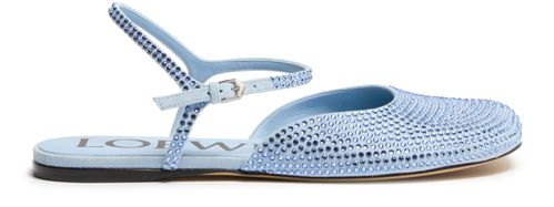 LOEWE Toy ankle strap ballerinas in suede and strass