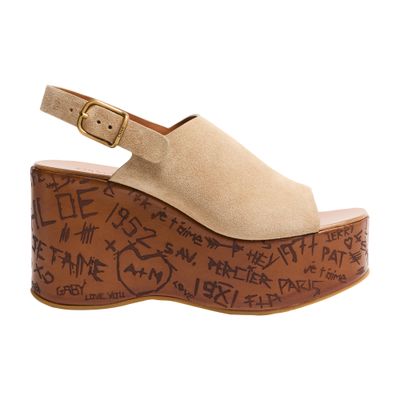 Chloé Desert Sand Beige Suede Calf Leather Maxime Wedges Sandals In Neutral